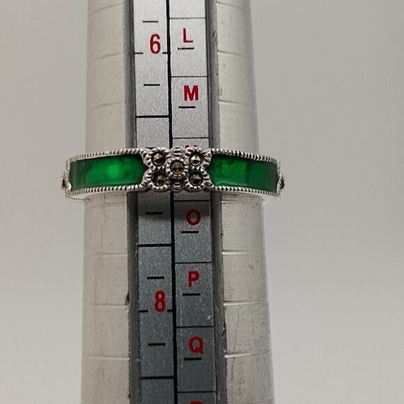 Judith Jack Green Enamel Sterling Silver Ring sz7 - Picture 4 of 4